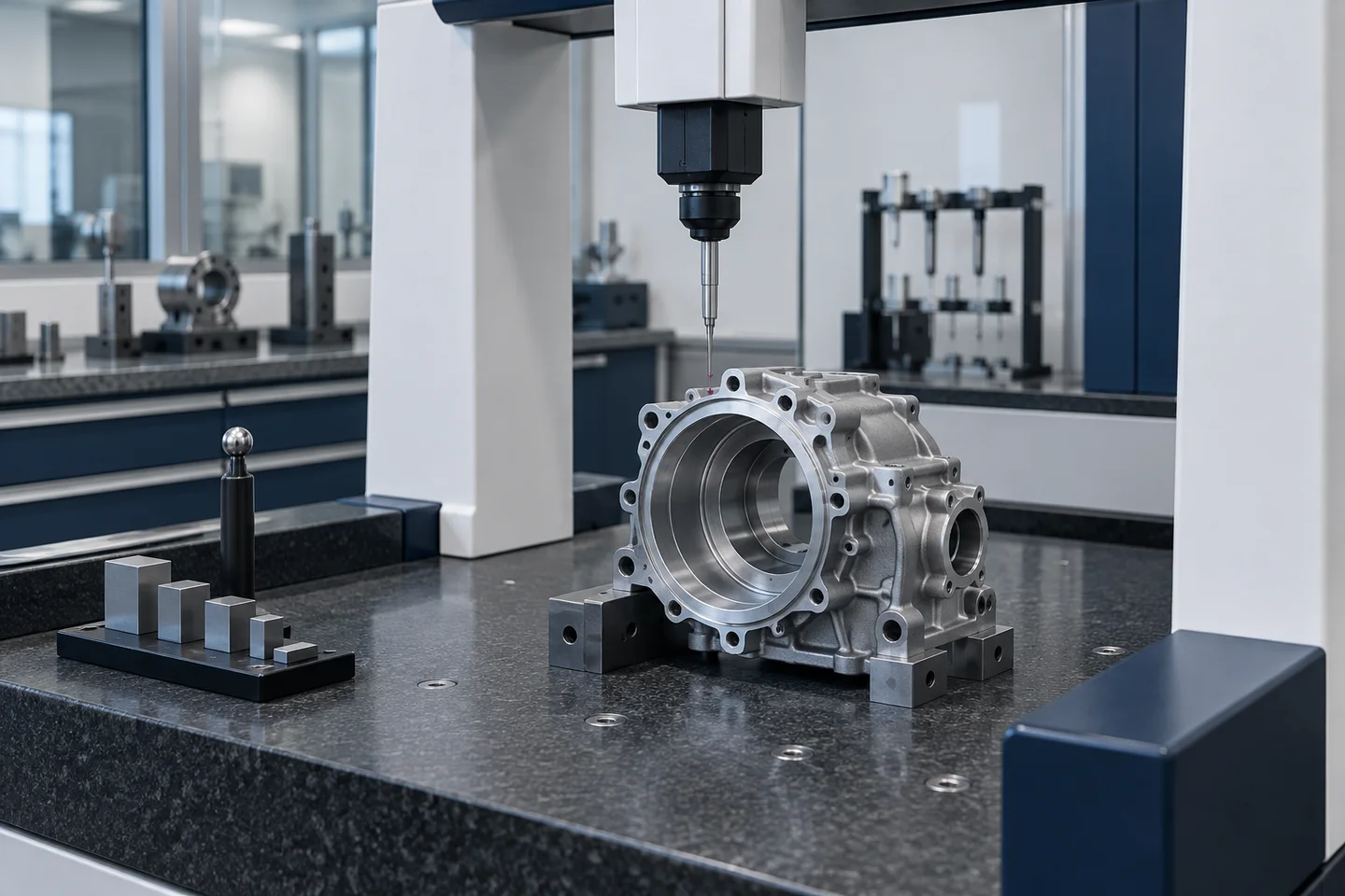 Coordinate measuring machine inspecting a precision housing