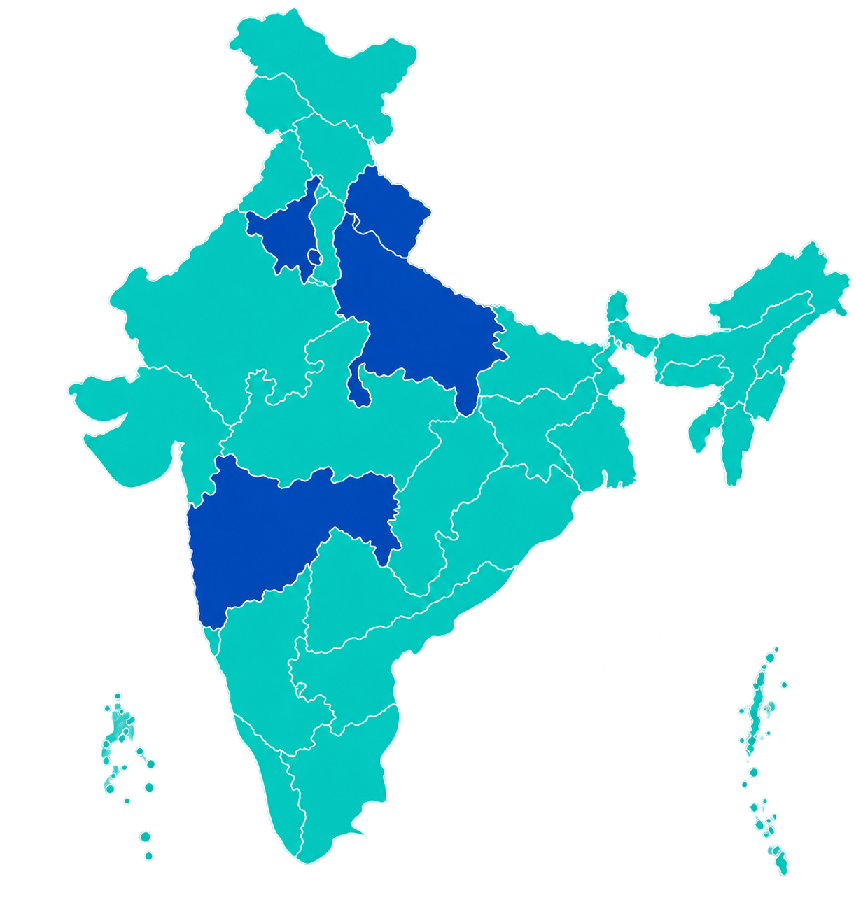 India map highlighting Haryana, Uttarakhand, Uttar Pradesh and Maharashtra